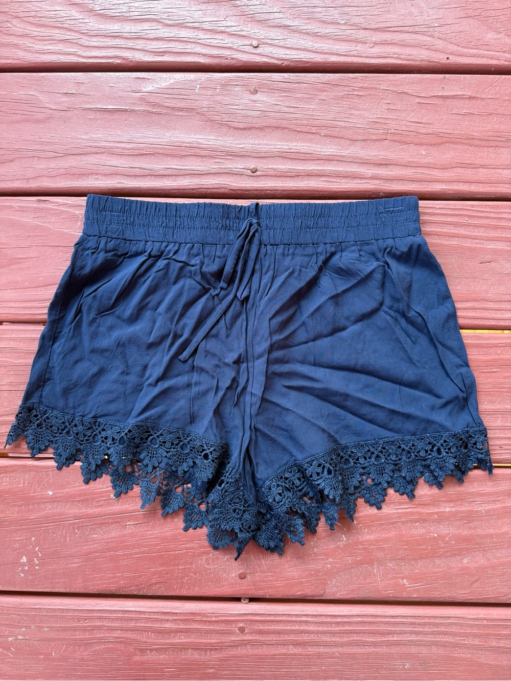 Forever 21 Navy Blue High-Waist Crochet Trim Shorts